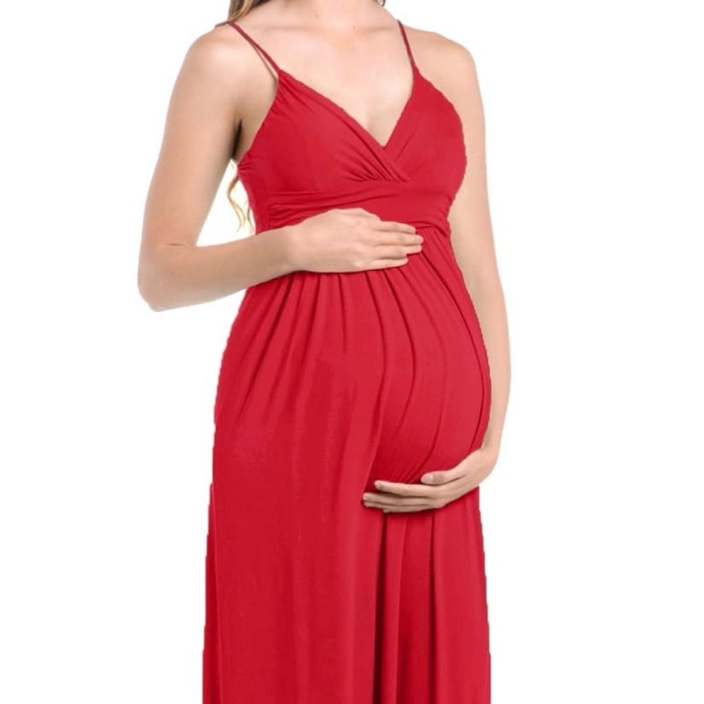 Beachcoco Red Maternity Maxi Dress with V-Neck